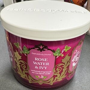 Bath & Body Works Rose Water & Ivy Candle - Rich Pink and Gold
